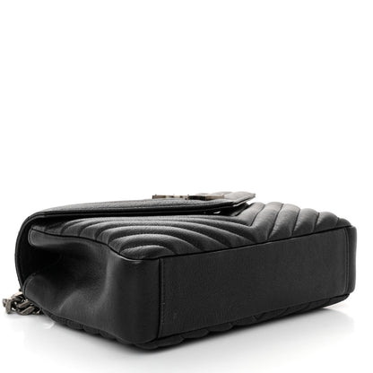 Saint Laurent Sheepskin Matelasse Chevron Monogram Medium College Bag Black 4 of 9