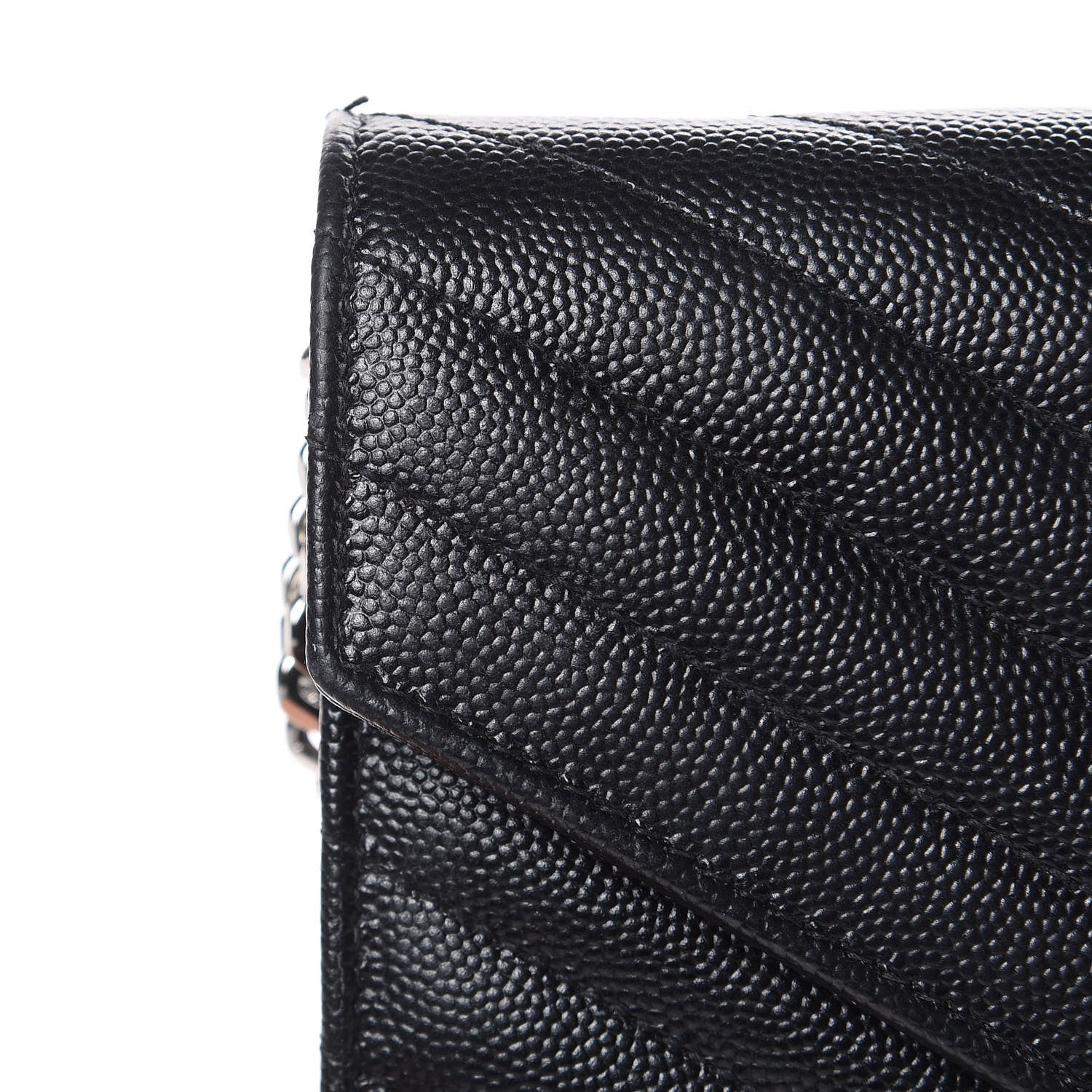 Saint Laurent Grain De Poudre Matelasse Chevron Monogram Chain Wallet Black 7 of 10
