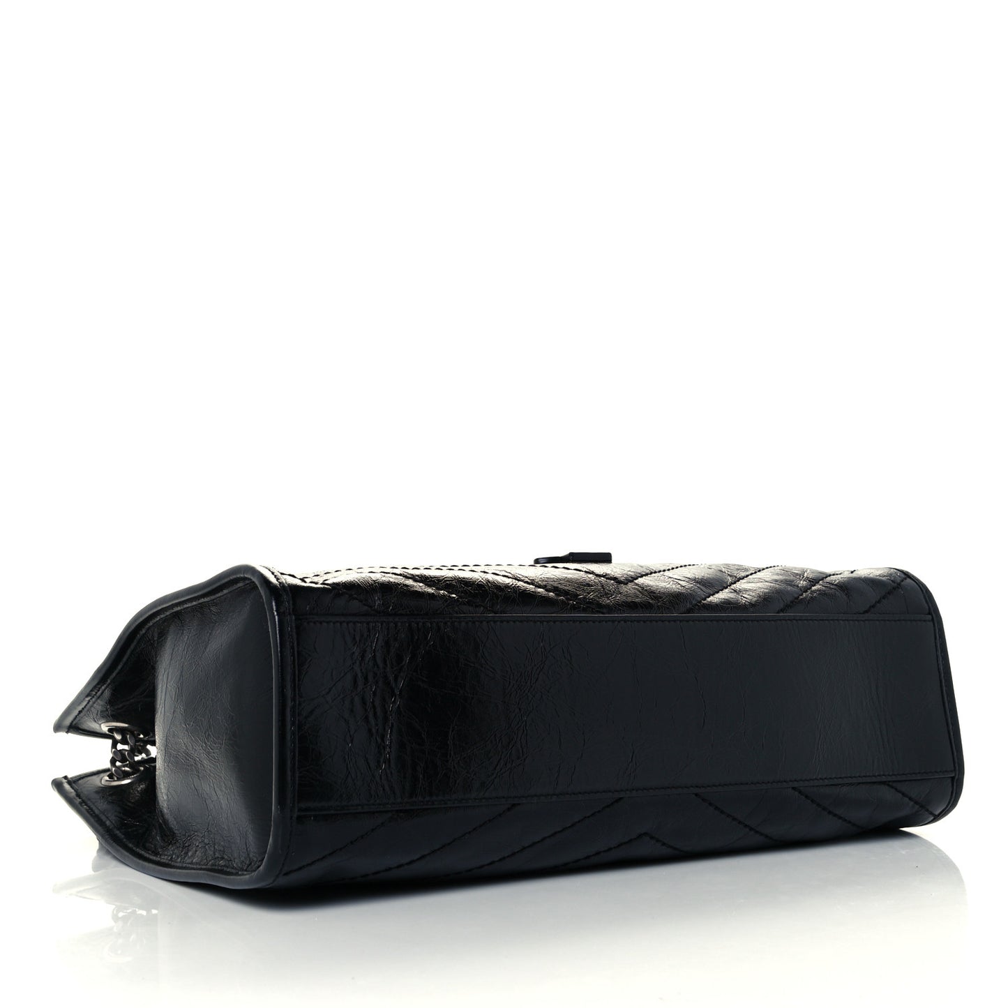 Crinkled Calfskin Matelasse Monogram Medium Niki Shopper Tote Black