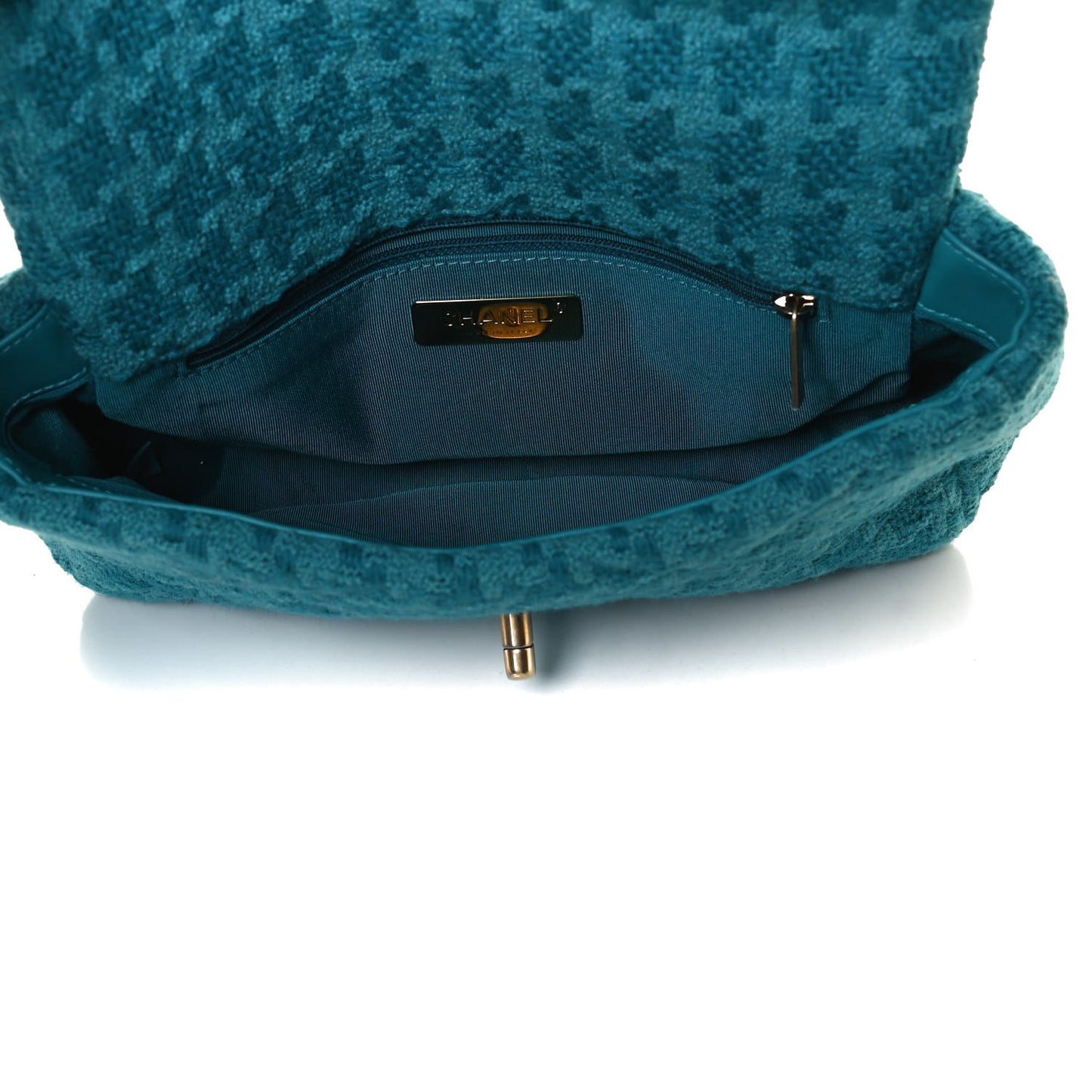 Tweed Quilted Medium Chanel 19 Flap Turquoise