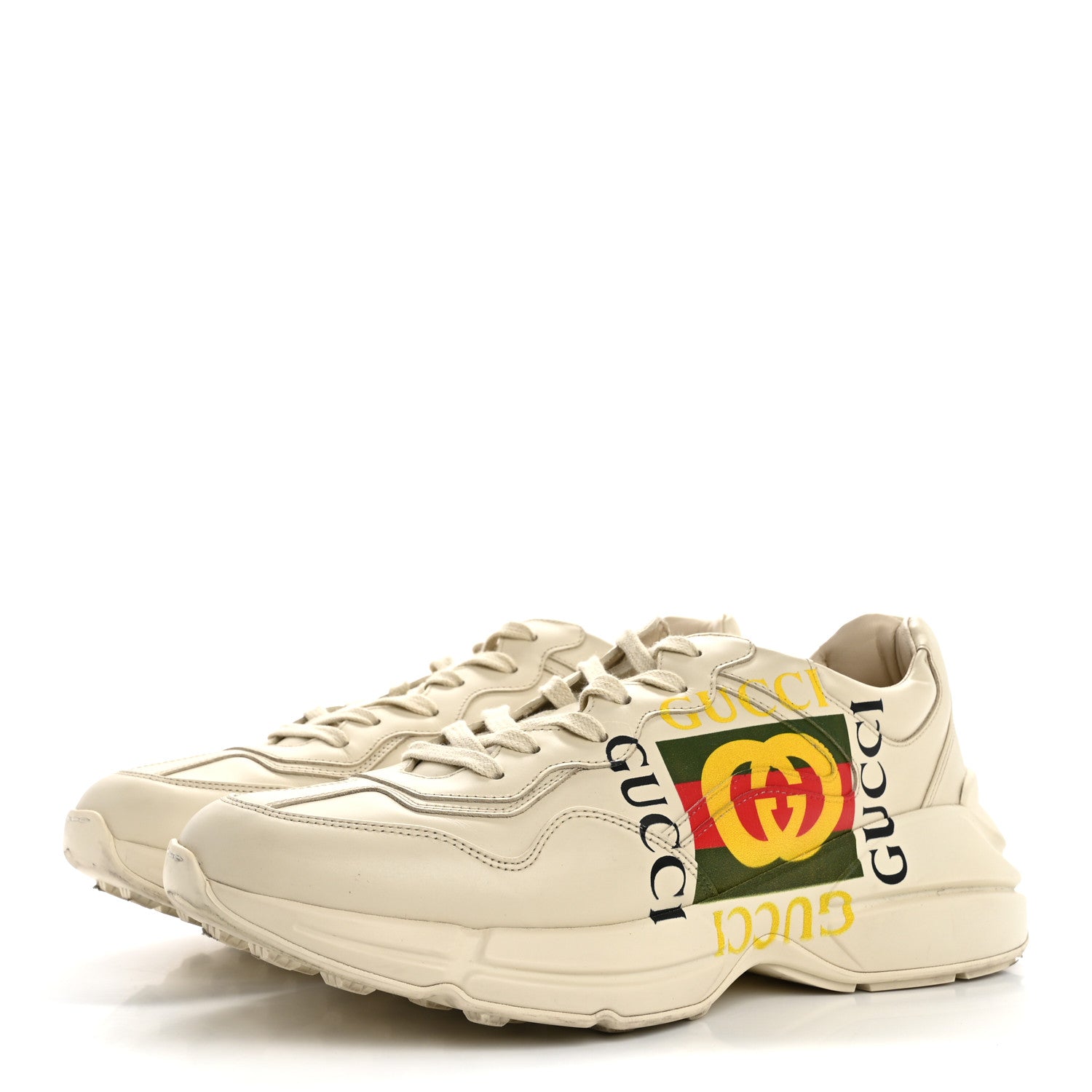 Gucci Calfskin Interlocking G Logo Mens Rhyton Sneakers 10 Ivory 4 of 13