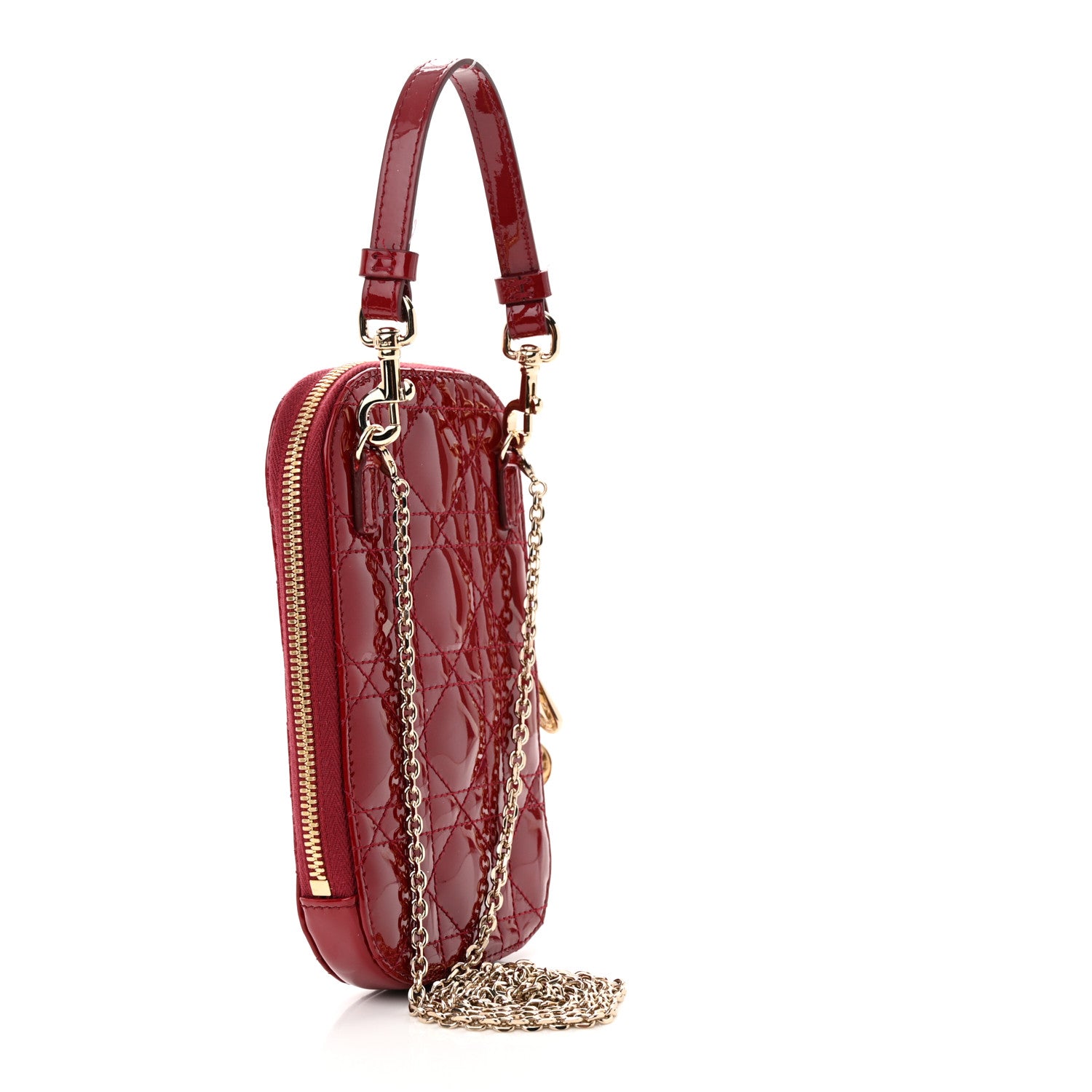Christian Dior Patent Cannage Lady Dior Phone Holder Red 3 of 12