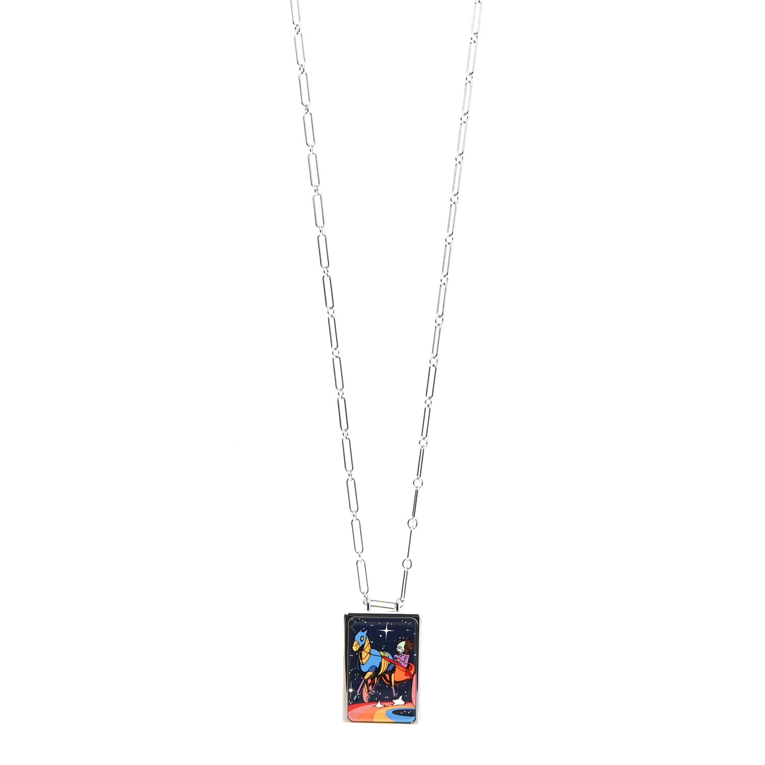 Hermes Palladium Enamel Space Derby Dream Box Necklace 1 of 7