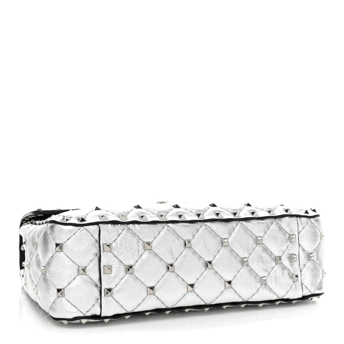 Metallic Nappa Medium Rockstud Spike Shoulder Bag Silver