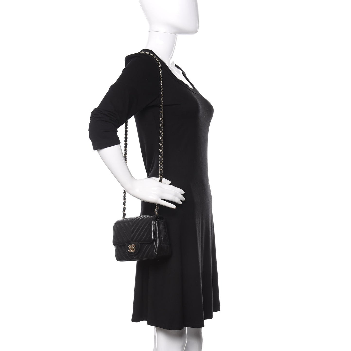 Lambskin Chevron Quilted Mini Square Flap Black
