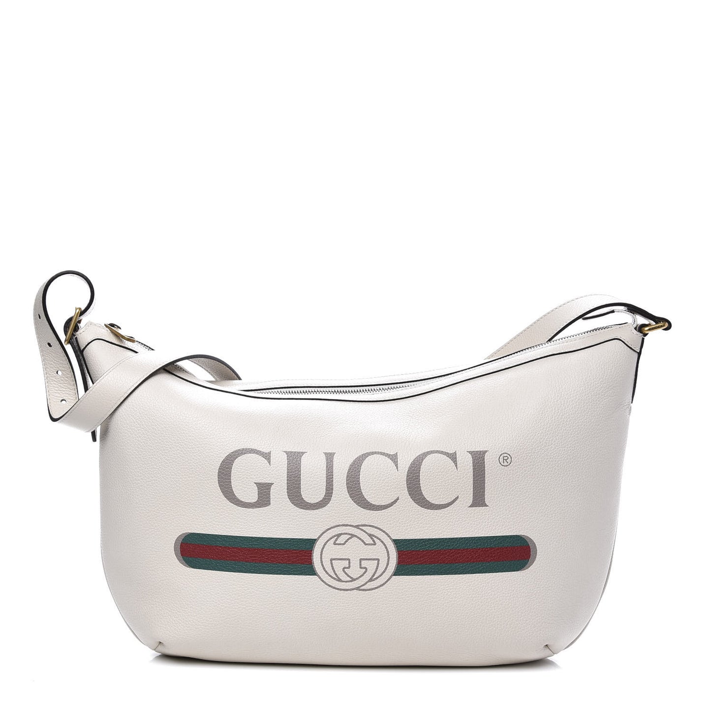 Grained Calfskin Logo Half Moon Hobo White