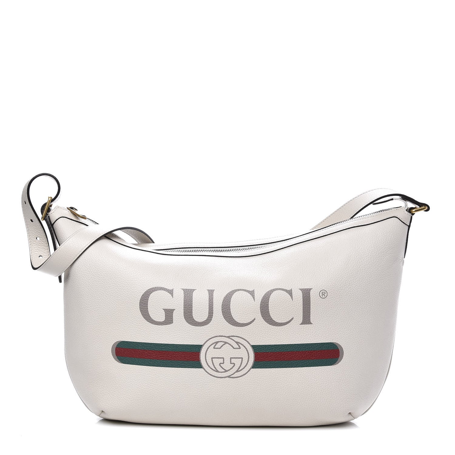 Gucci Grained Calfskin Logo Half Moon Hobo White 1 of 10