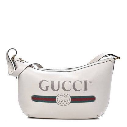Gucci Grained Calfskin Logo Half Moon Hobo White 1 of 10