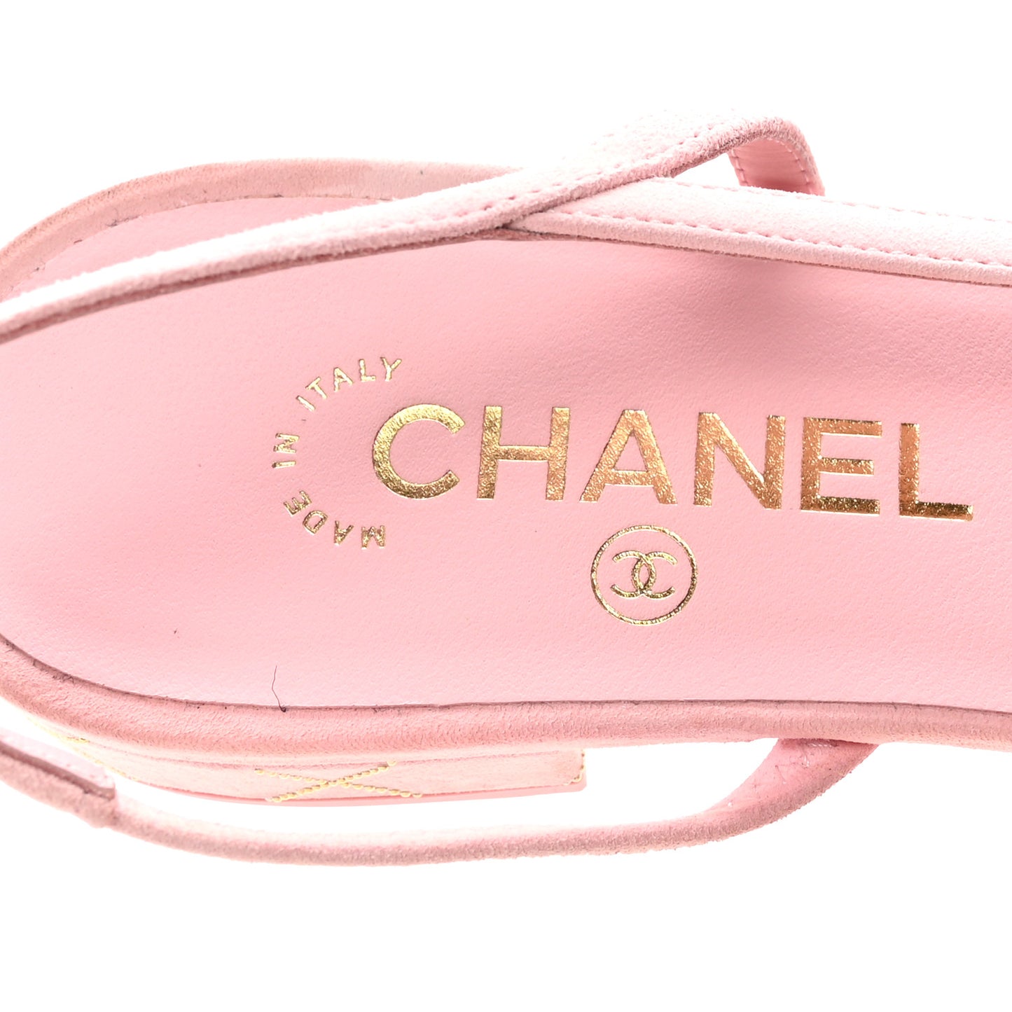 Suede Crystal Grosgrain Cap Toe CC Slingback Flats 40 Pink Gold Black