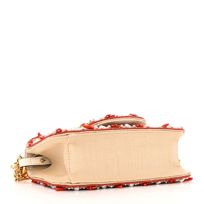 Valentino Garavani Raffia Beaded Crystal Embroidered Vlogo Small Loco Shoulder Bag Natural Orange 4 of 12