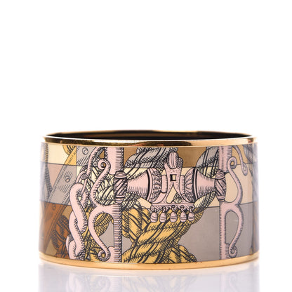 Hermes Enamel Printed Della Cavalleria Extra Wide Bracelet 62 Gold 3 of 5