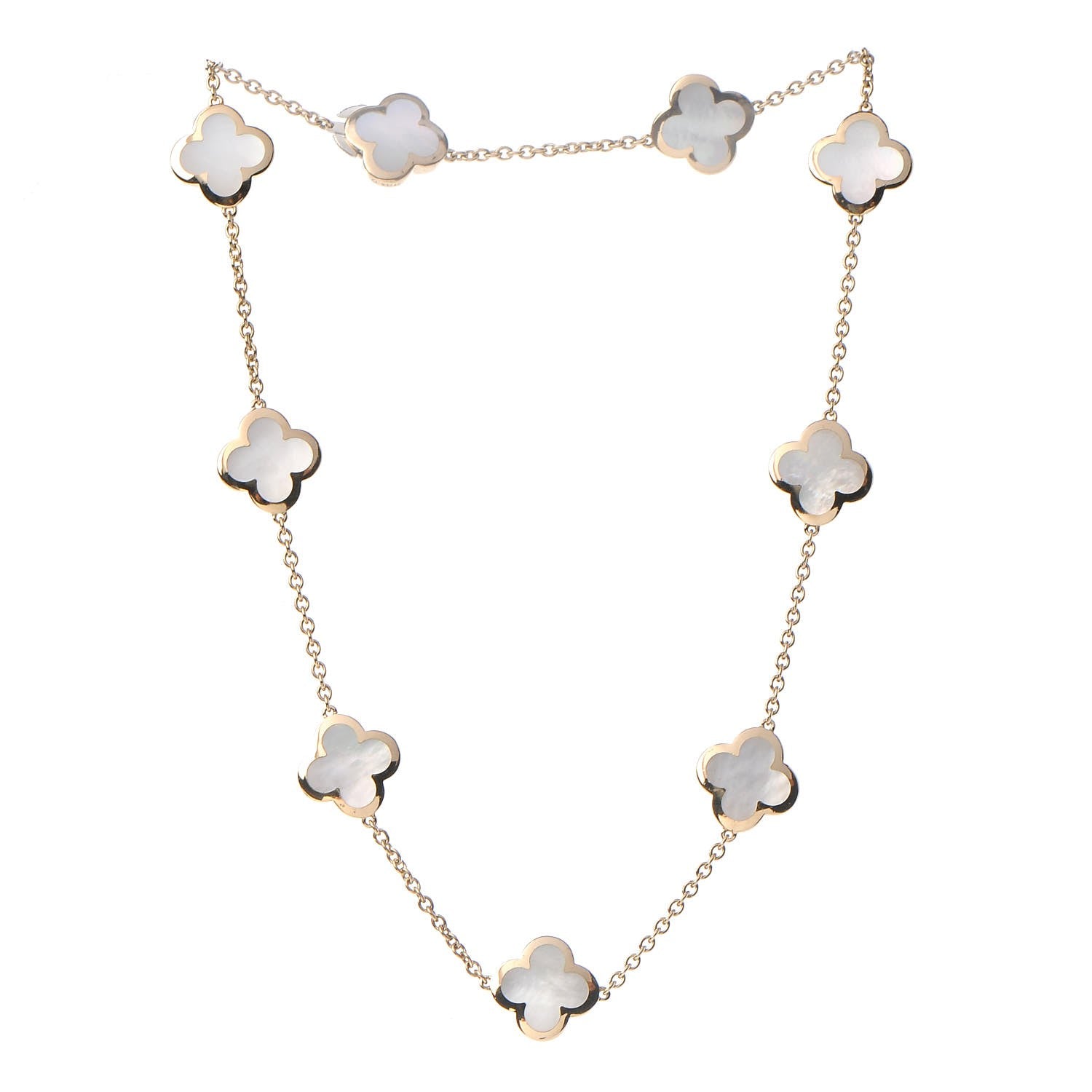 Van Cleef & Arpels 18K Yellow Gold Mother of Pearl 9 Motifs Pure Alhambra Pendant Necklace 4 of 7