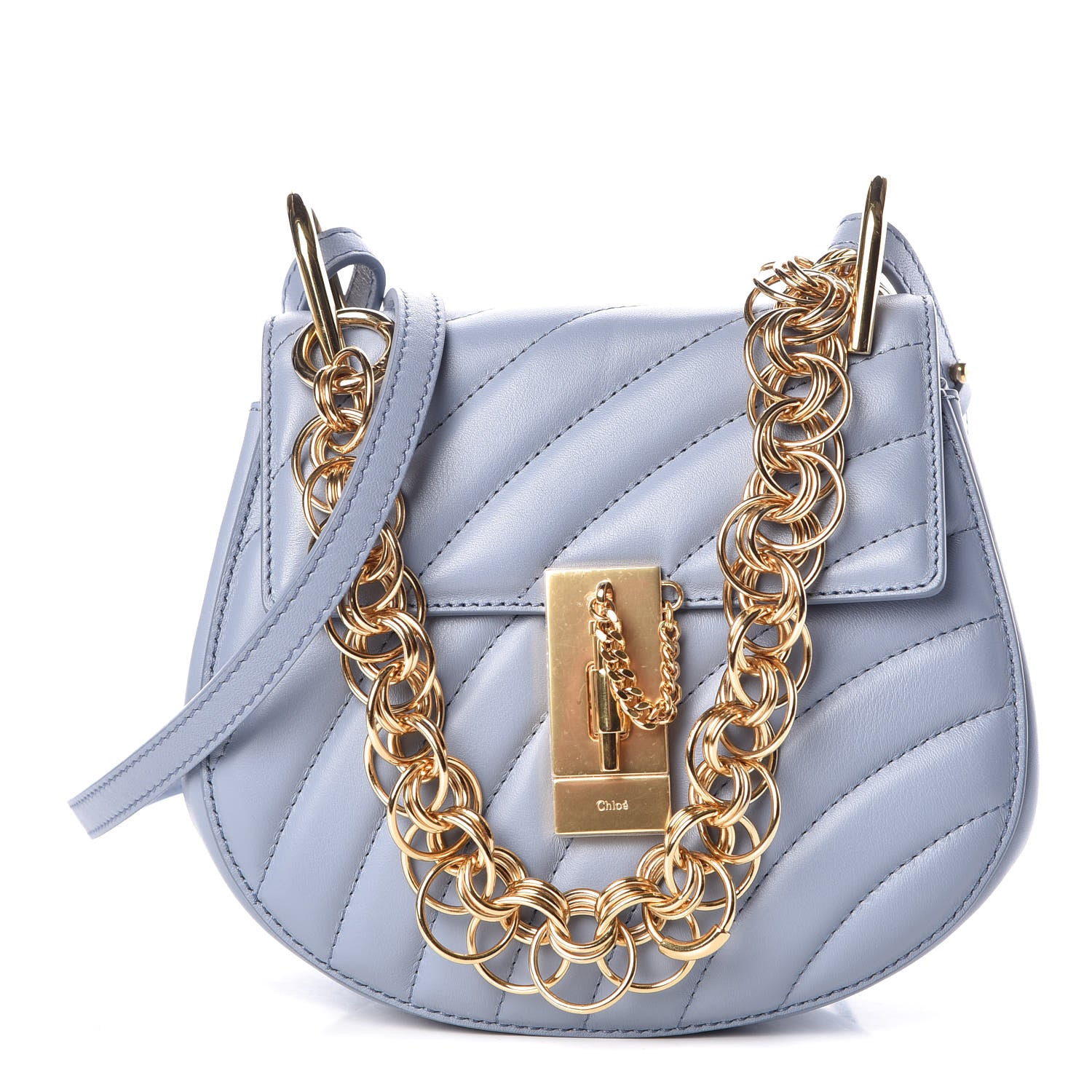 Chloe Calfskin Quilted Mini Drew Bijou Shoulder Bag Washed Blue 1 of 10