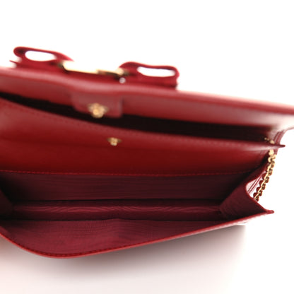 Salvatore Ferragamo Hammered Calfskin Vara Bow Chain Wallet Red 4 of 10