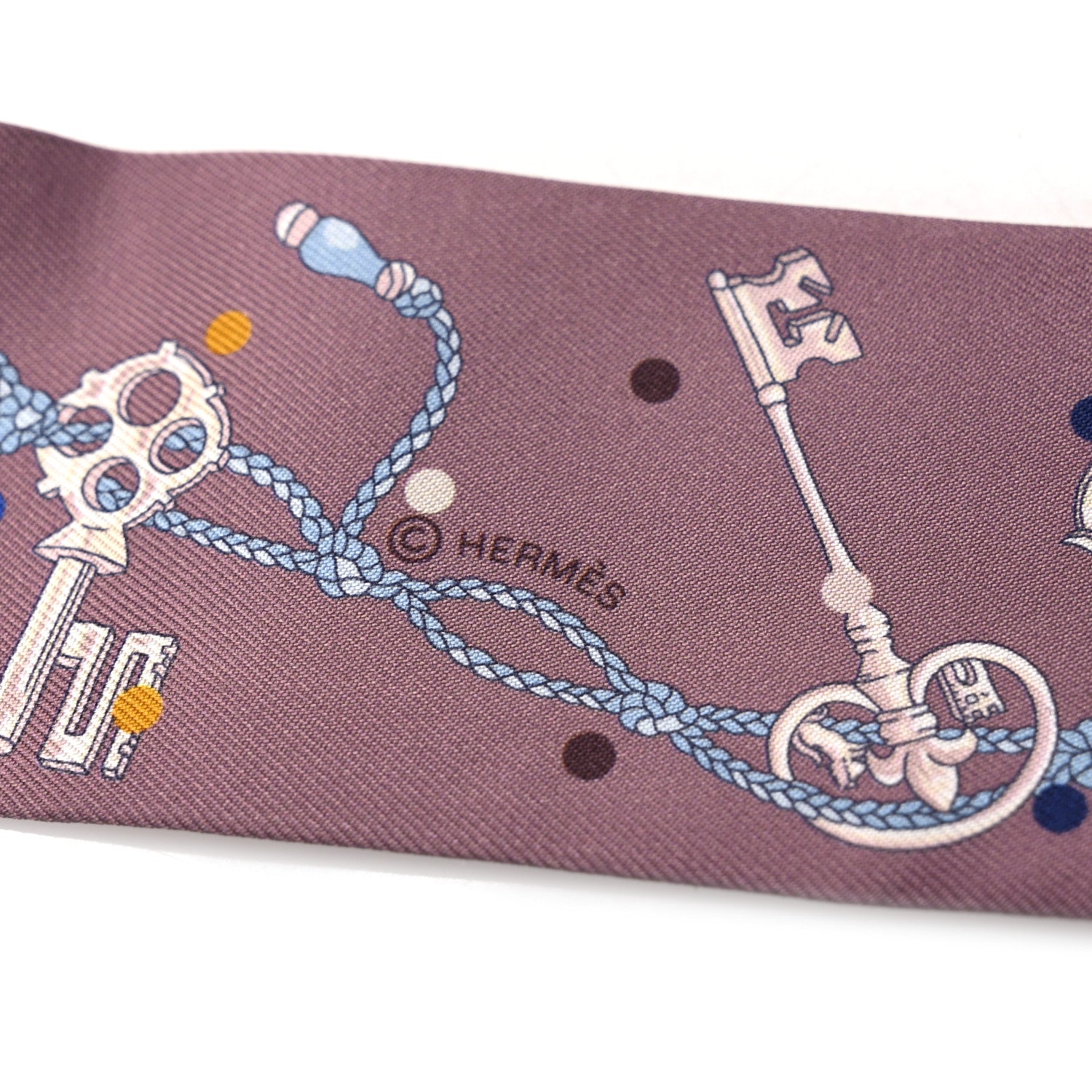 Hermes Silk Les Cles A Pois Twilly Marron Glace Gris 3 of 4