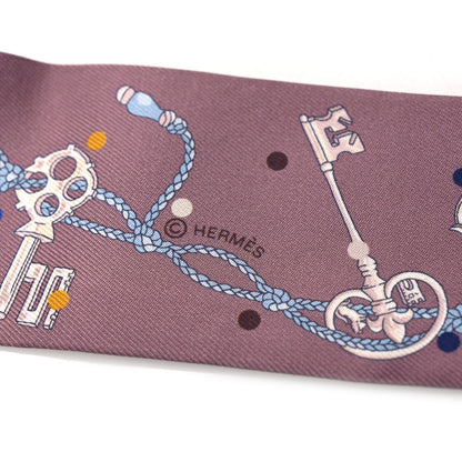 Hermes Silk Les Cles A Pois Twilly Marron Glace Gris 3 of 4