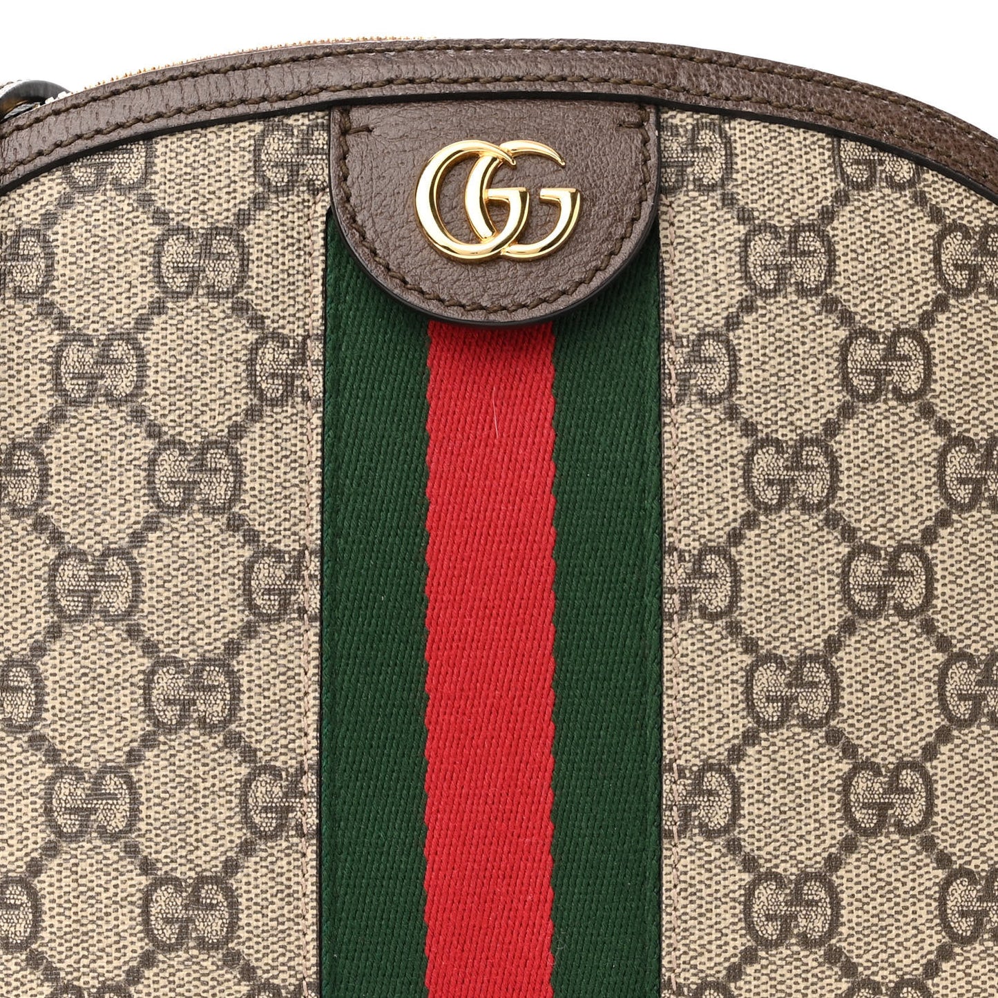 GG Supreme Monogram Textured Dollar Calfskin Web Small Ophidia Dome Shoulder Bag Beige Ebony New Acero