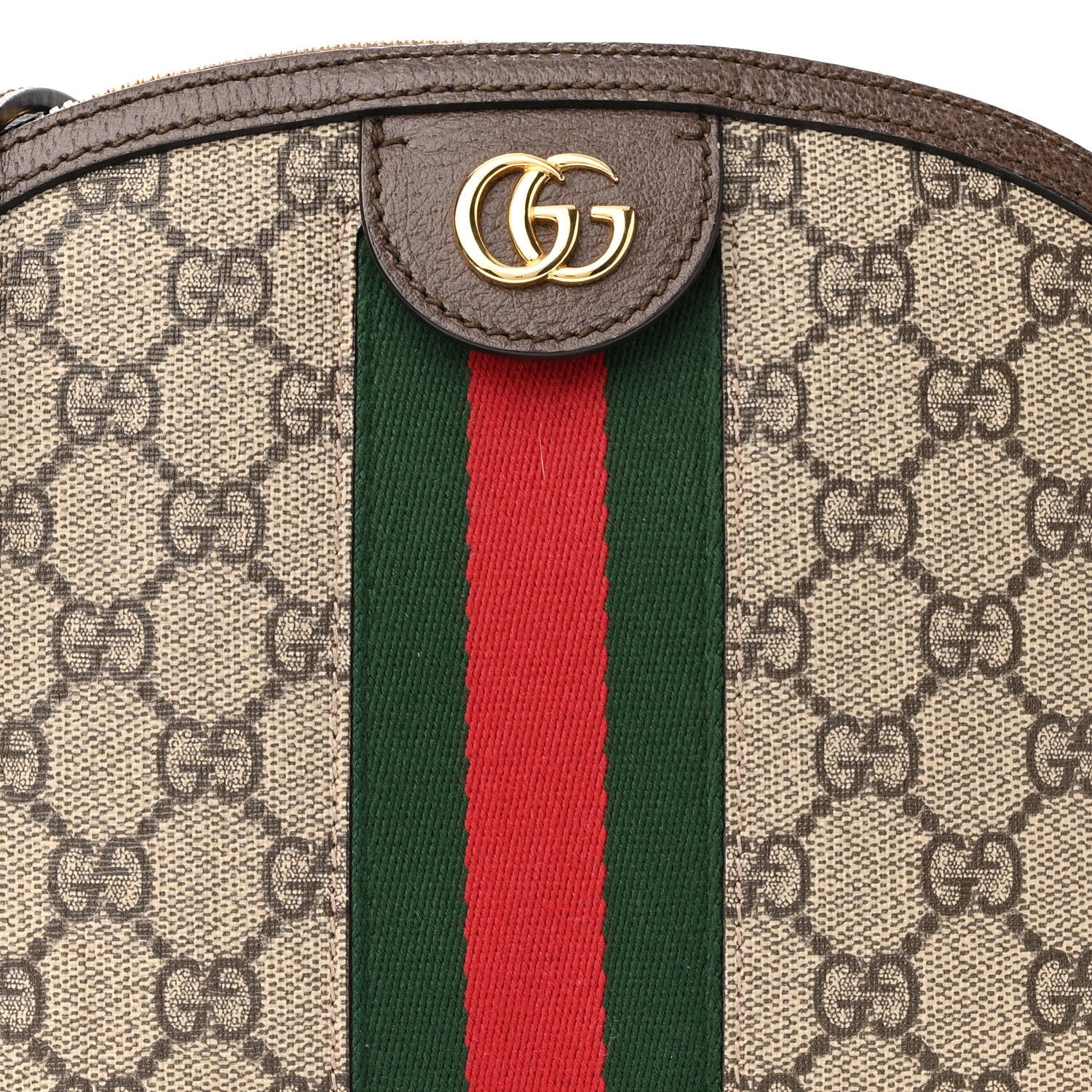 Gucci GG Supreme Monogram Textured Dollar Calfskin Web Small Ophidia Dome Shoulder Bag Beige Ebony New Acero 8 of 10