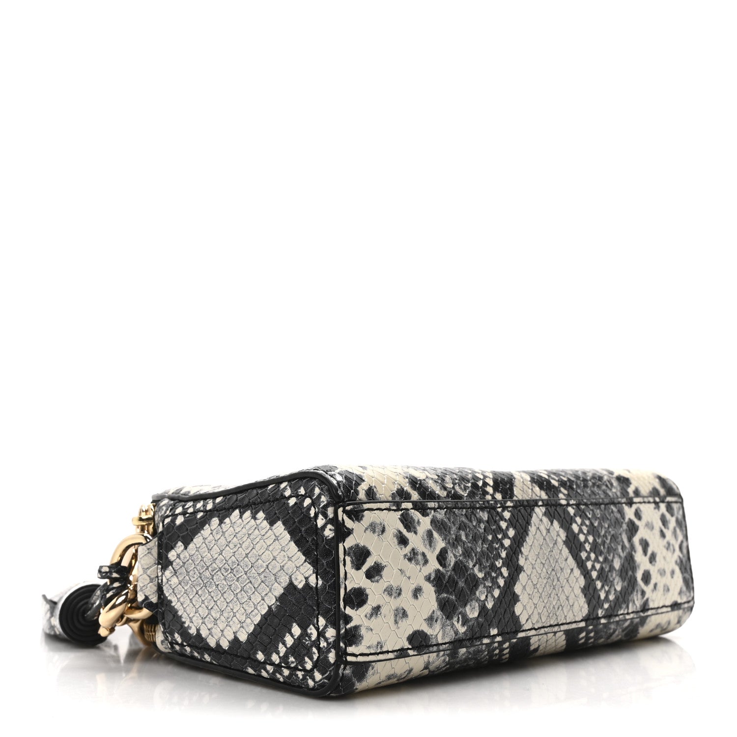 Marc Jacobs Calfskin Snakeskin Embossed Shutter Camera Crossbody Bag Black White 4 of 10