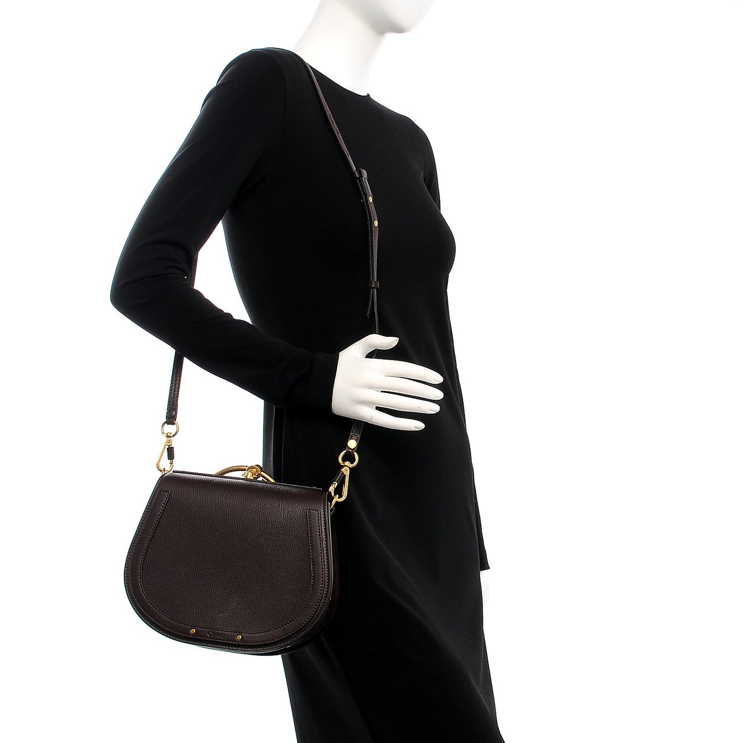 Calfskin Suede Medium Nile Bracelet Bag Carbon Brown