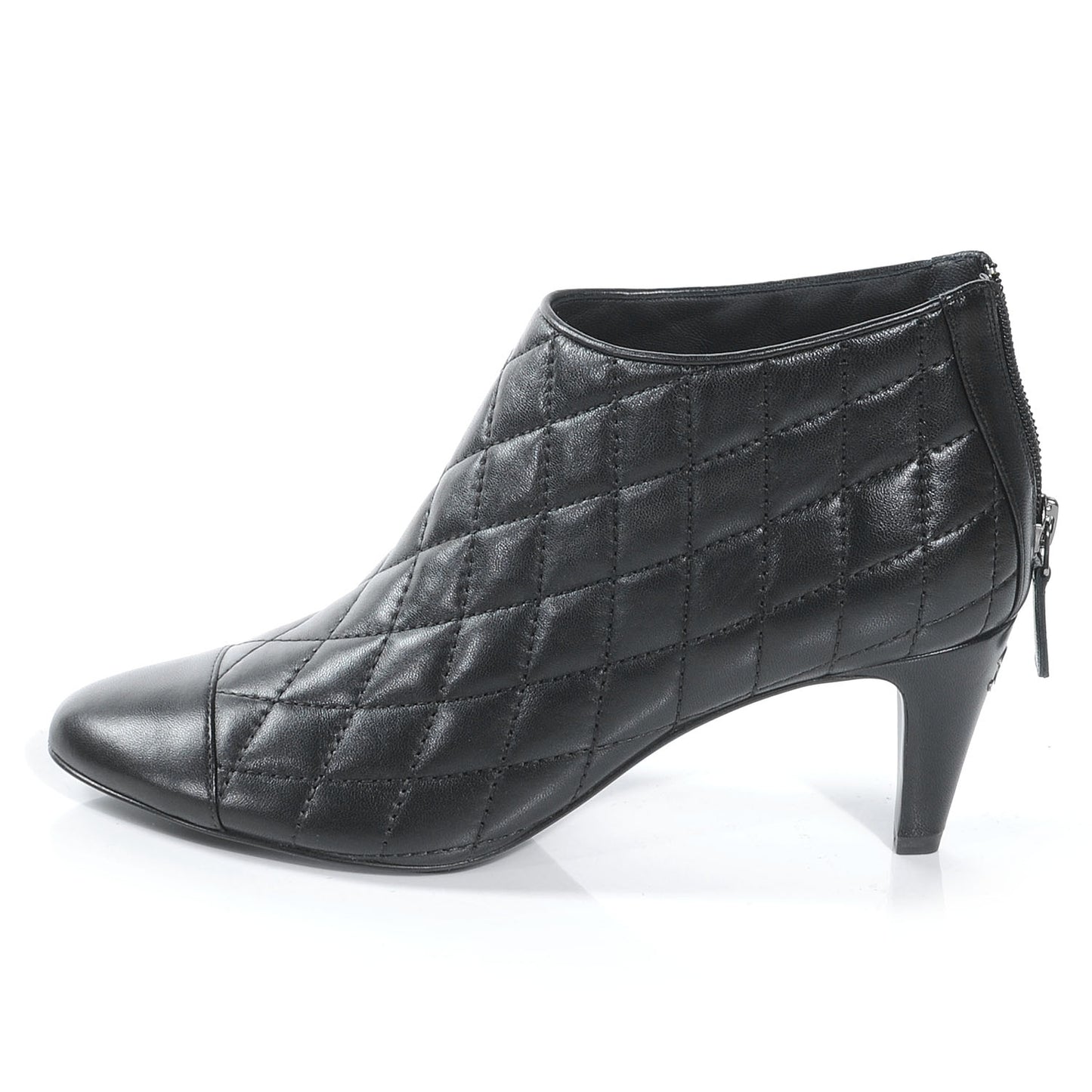 Leather Quilted Ankle Cap Toe Boots 37 Black
