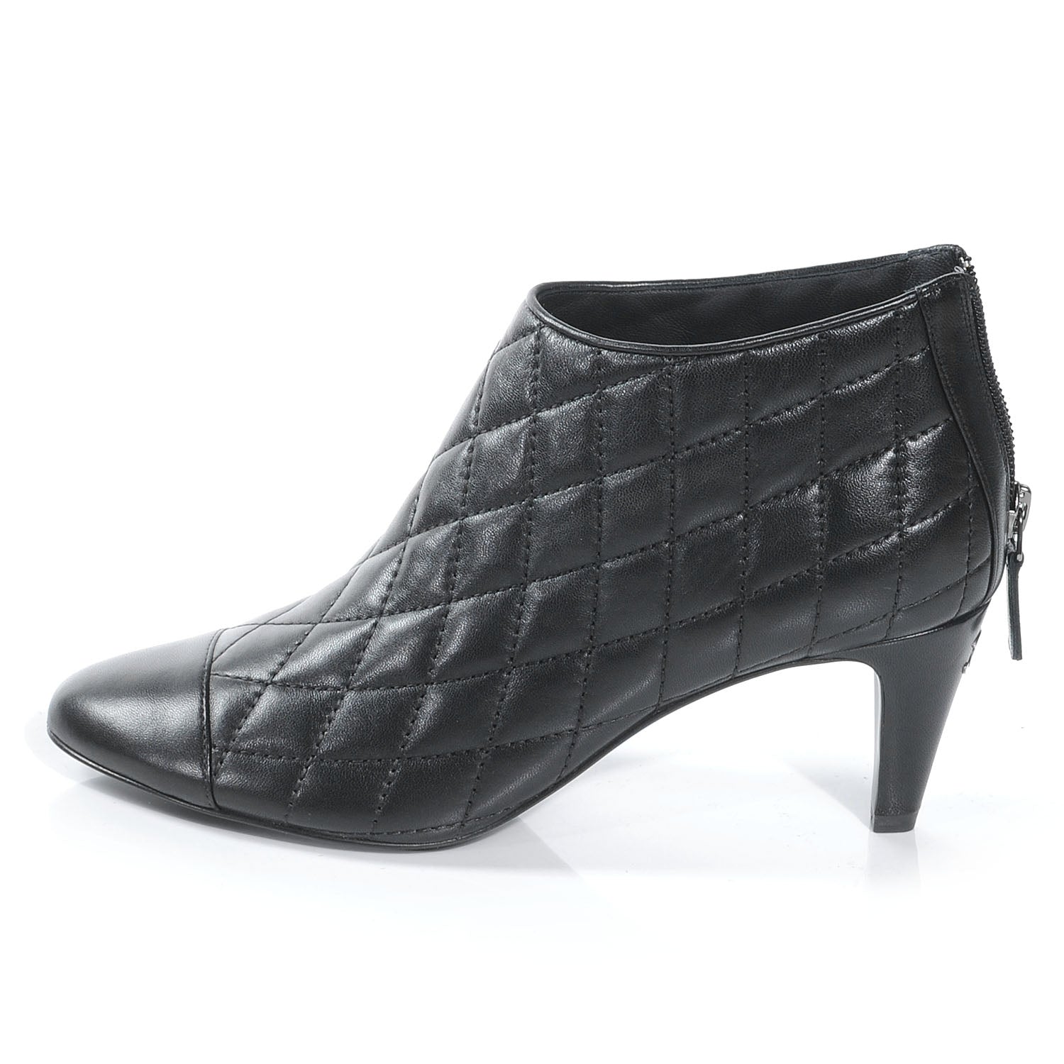 Chanel Leather Quilted Ankle Cap Toe Boots 37 Black 1 of 8