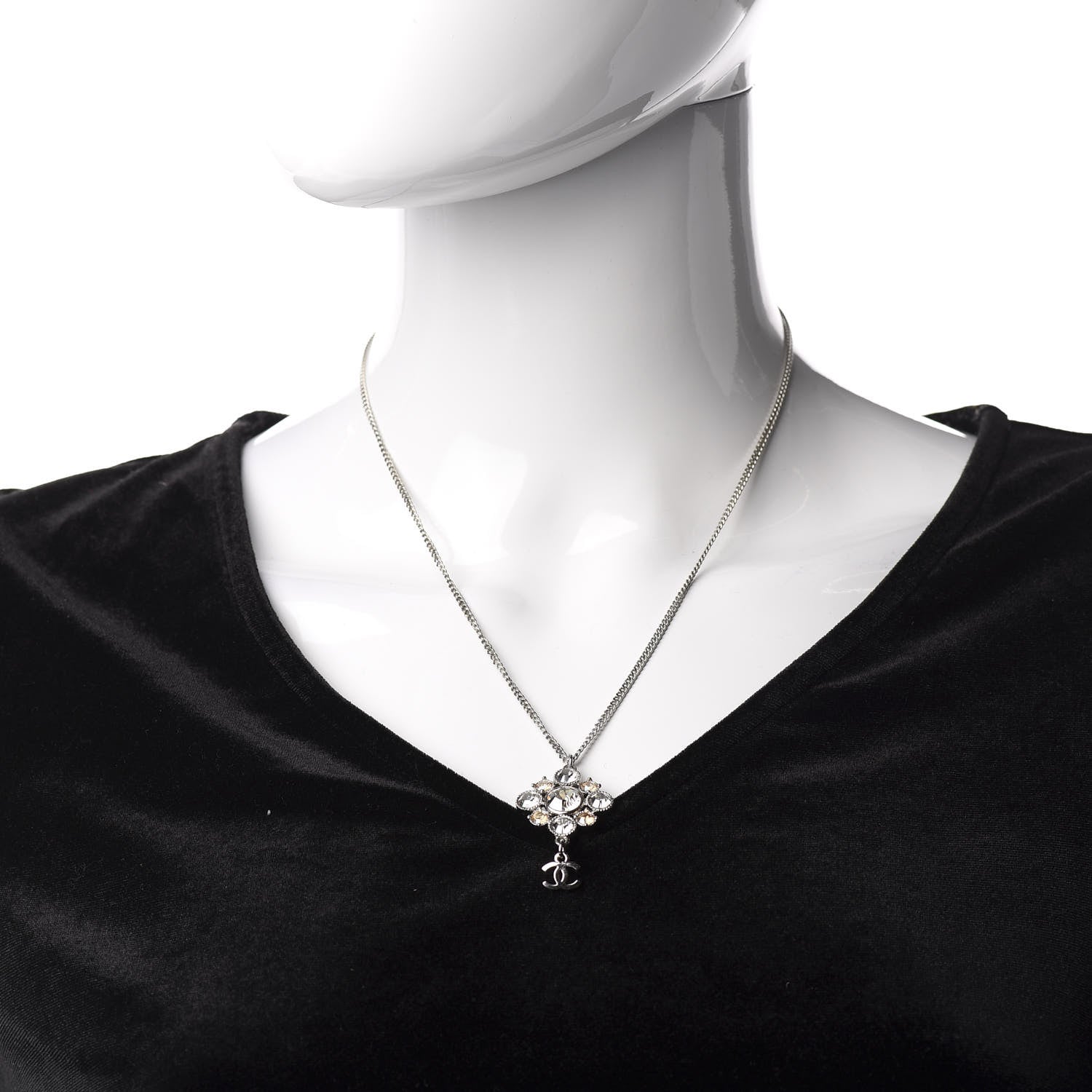 Chanel Crystal CC Drop Pendant Necklace Gold 2 of 5