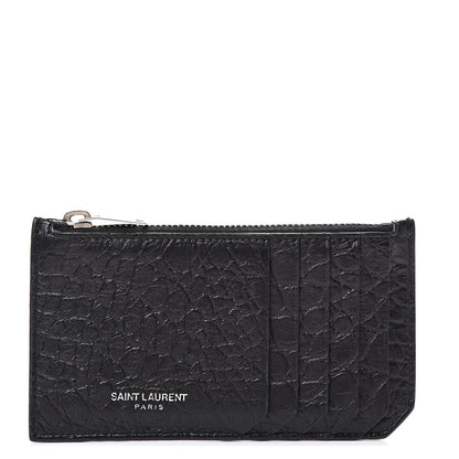 Saint Laurent Calfskin Crocodile Embossed 5 Fragments Zip Card Case Black 1 of 7