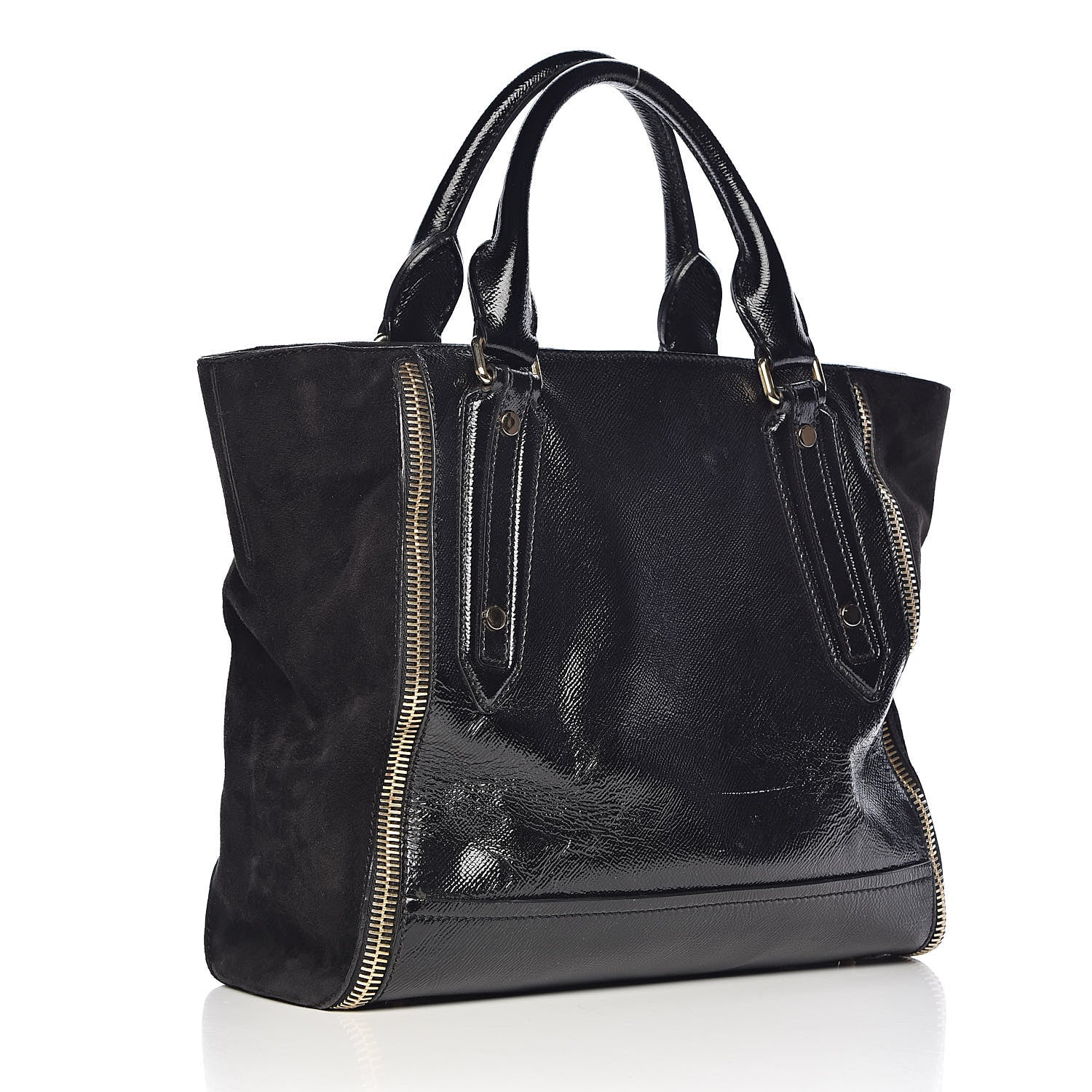 Burberry Patent Suede Zip Detail Tote Black 3 of 13