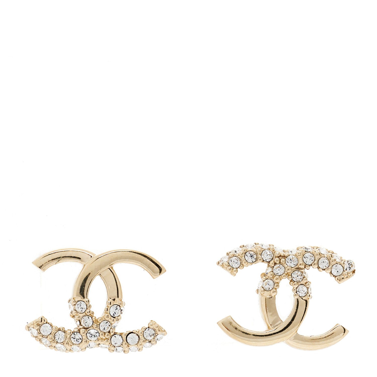 Chanel Crystal Metal CC Earrings Gold 1 of 5