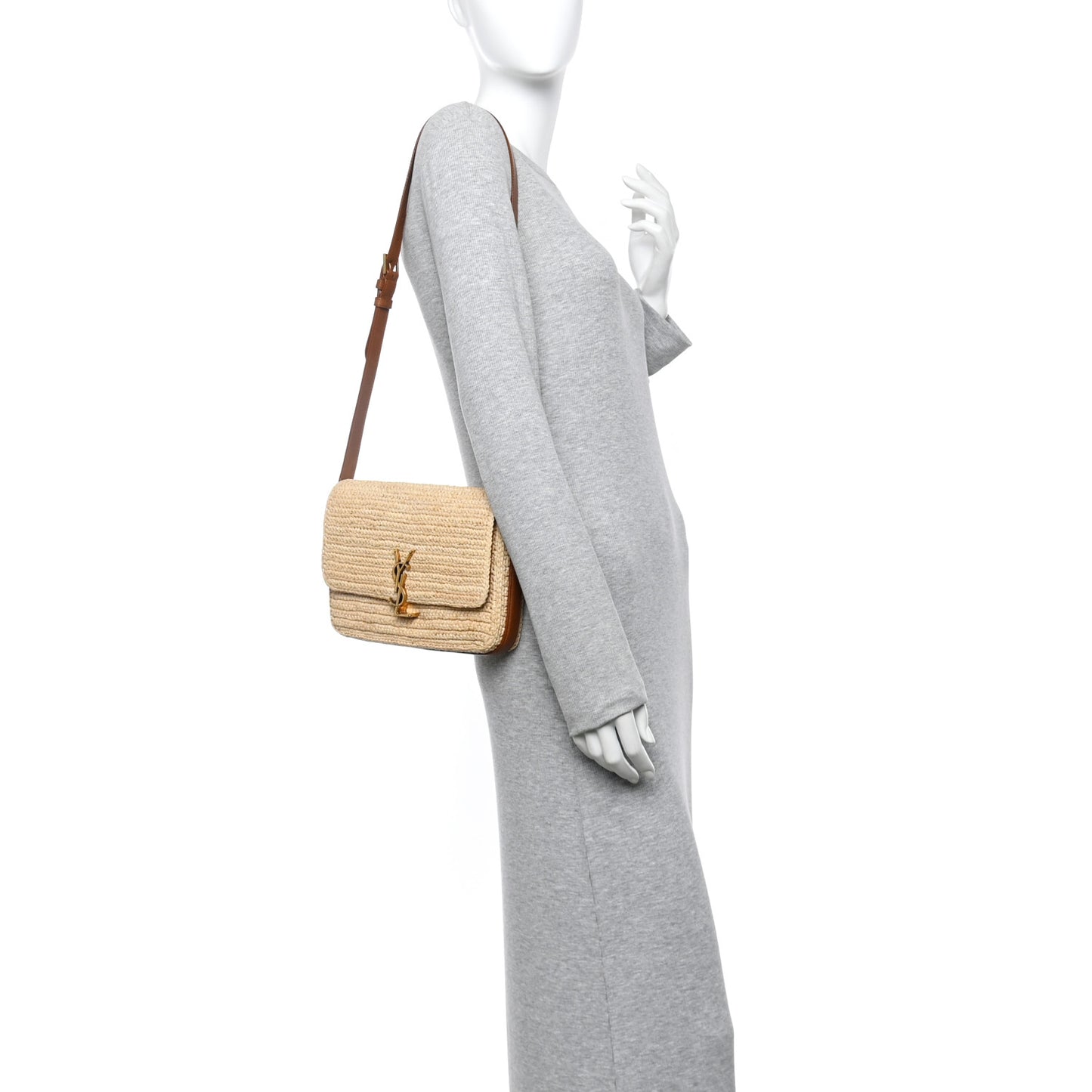Raffia Calfskin Medium Monogram Solferino Satchel Naturale Brick