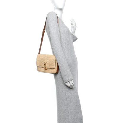 Saint Laurent Raffia Calfskin Medium Monogram Solferino Satchel Naturale Brick 2 of 13