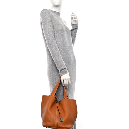 Hermes Taurillon Clemence Swift Eclat Picotin Lock 26 GM Gold Prune 2 of 9