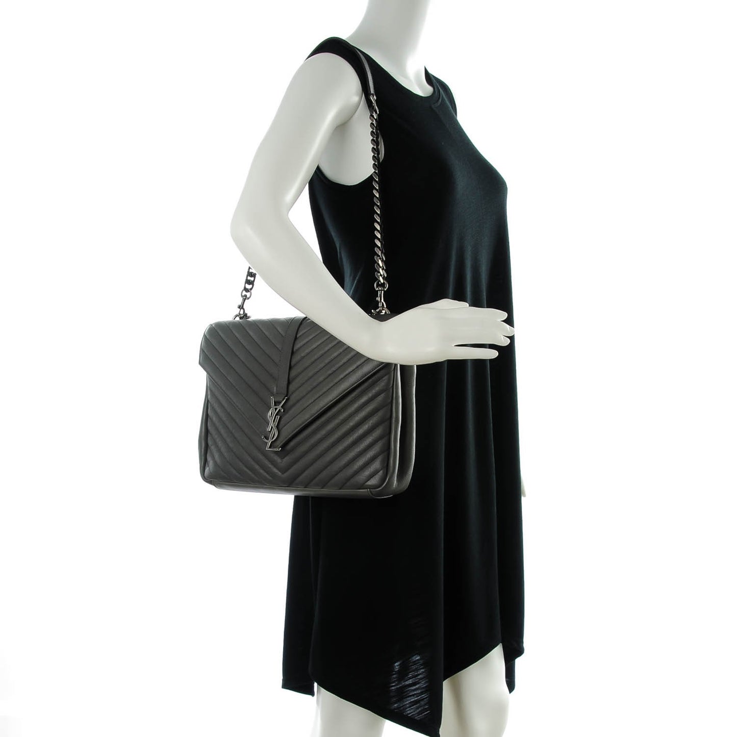 Calfskin Matelasse Chevron Monogram Large College Satchel Dark Anthracite