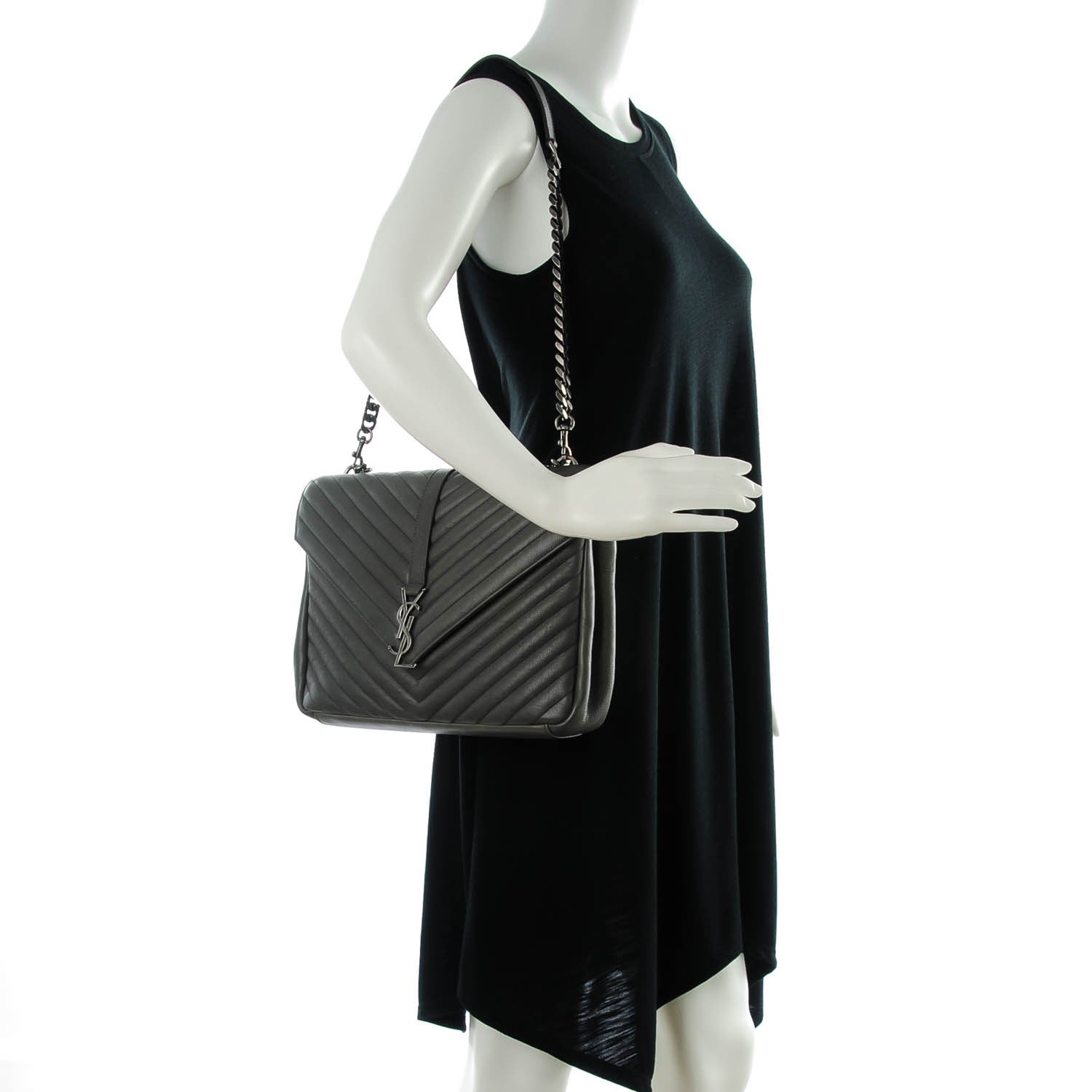 Saint Laurent Calfskin Matelasse Chevron Monogram Large College Satchel Dark Anthracite 2 of 8