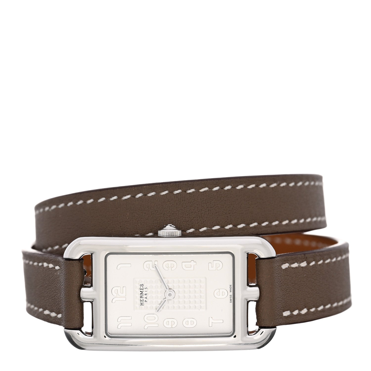 Hermes Stainless Steel Swift 20mm Nantucket Double Tour Quartz Watch Etoupe 2 of 5