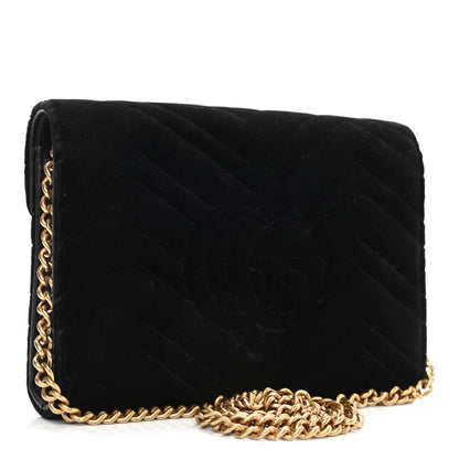 Gucci Velvet Matelasse GG Marmont Chain Wallet Black 3 of 13