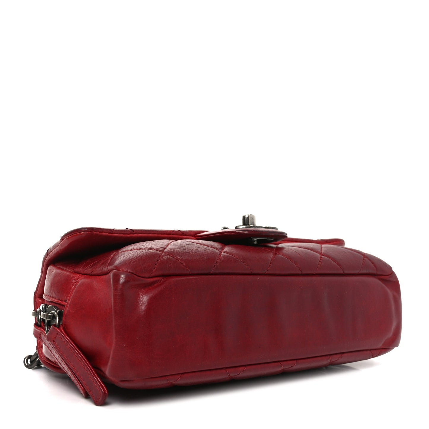 Glazed Calfskin Quilted Small Duo Color Flap Red