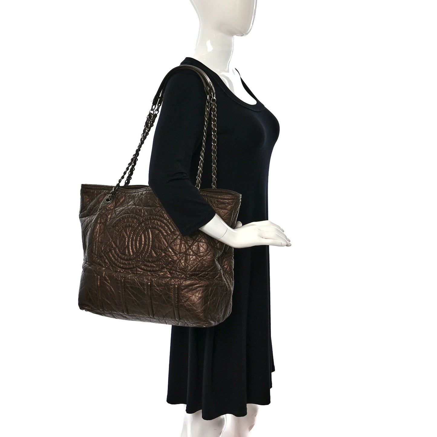 Metallic Aged Calfskin Large Shopping In Moscow Tote Bronze