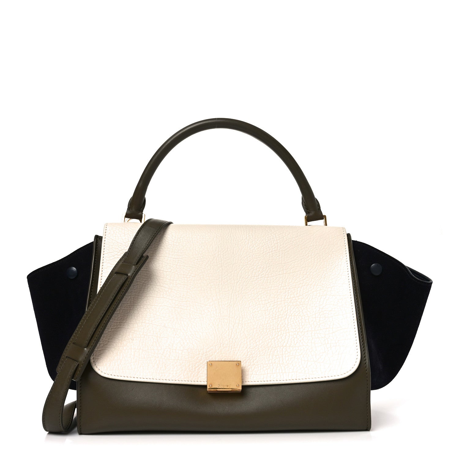Celine Smooth Calfskin Suede Medium Tri-Color Trapeze Cream Black Khaki 1 of 9