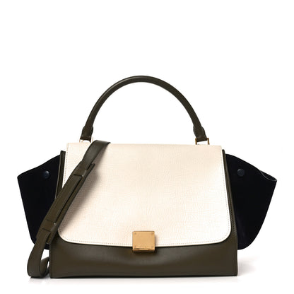 Celine Smooth Calfskin Suede Medium Tri-Color Trapeze Cream Black Khaki 1 of 9