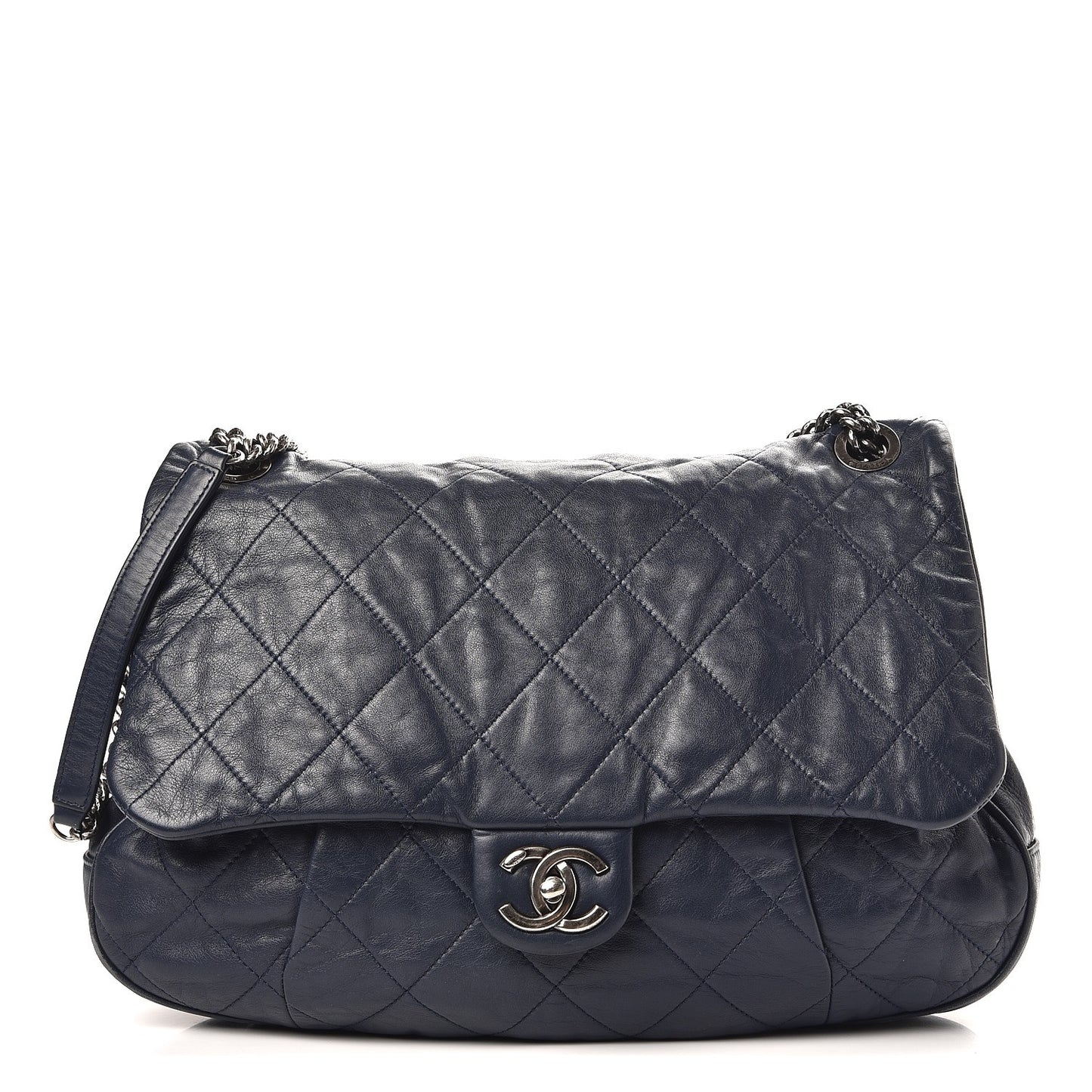 Calfskin Quilted Coco Pleats Flap Dark Navy Blue