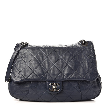 Chanel Calfskin Quilted Coco Pleats Flap Dark Navy Blue 1 of 13