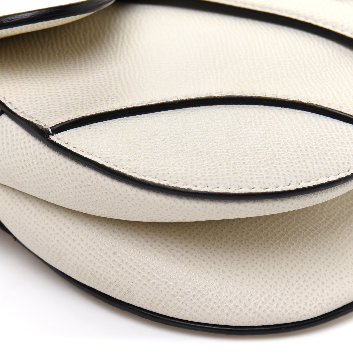 Grained Calfskin Mini Saddle Bag White