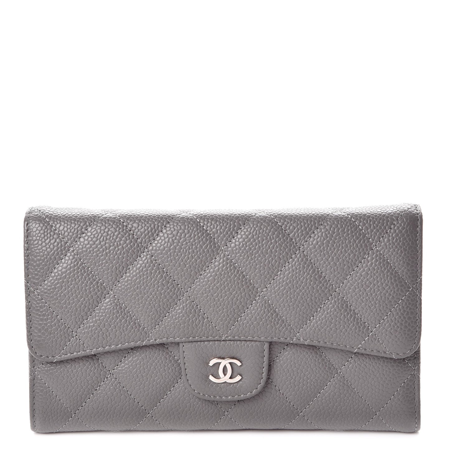 Caviar Quilted Large Flap Wallet Grey