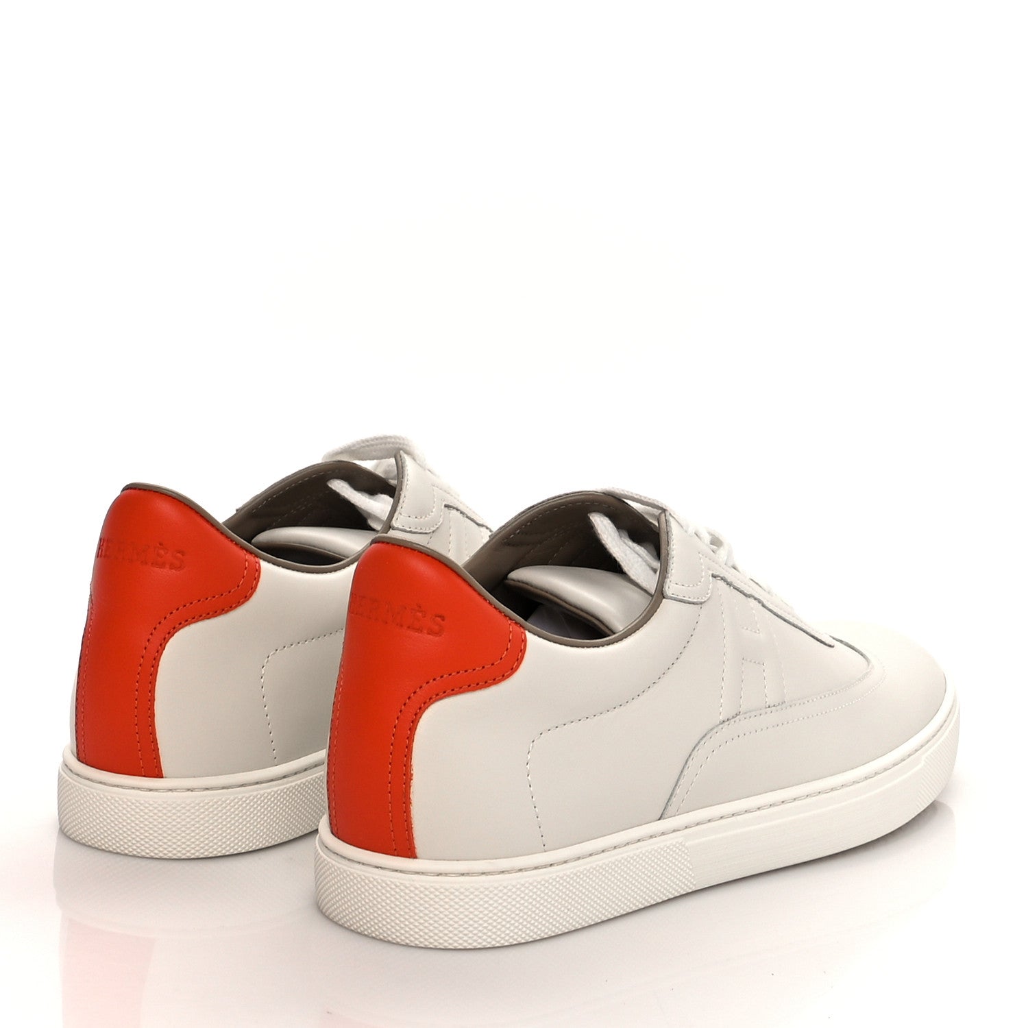 Hermes Calfskin Mens Quicker Sneakers 41 White Orange 4 of 9
