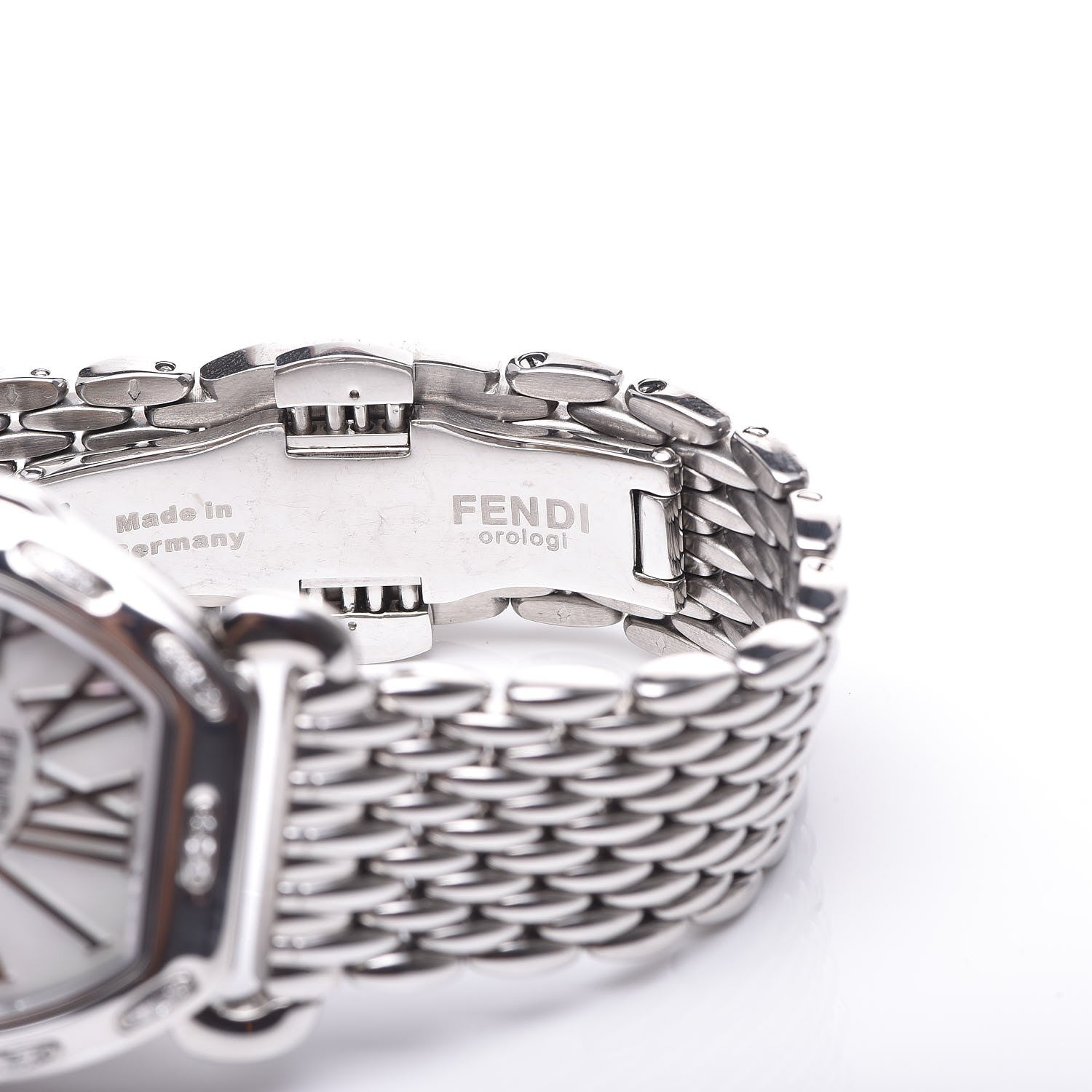 Fendi Stainless Steel Diamond Mother of Pearl 34mm Selleria Tonneau Quartz Watch 7 of 9