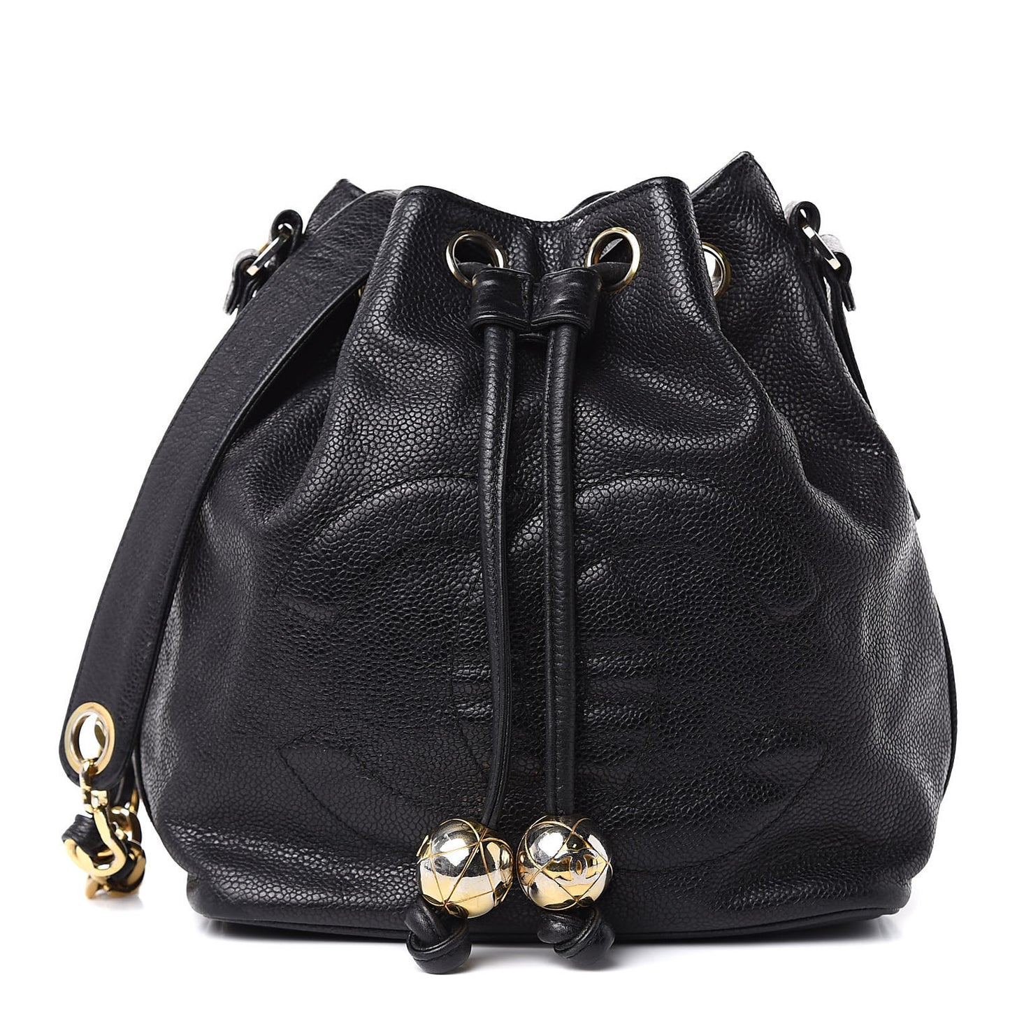 Caviar CC Drawstring Shoulder Bag Black
