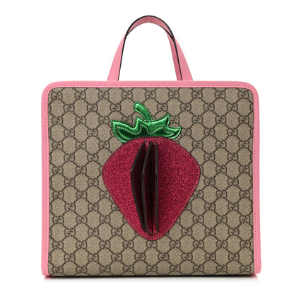 Gucci GG Supreme Monogram 3-D Strawberry Childrens Tote Beige Ebony Lotus Pink Fuxia Emerald 1 of 11
