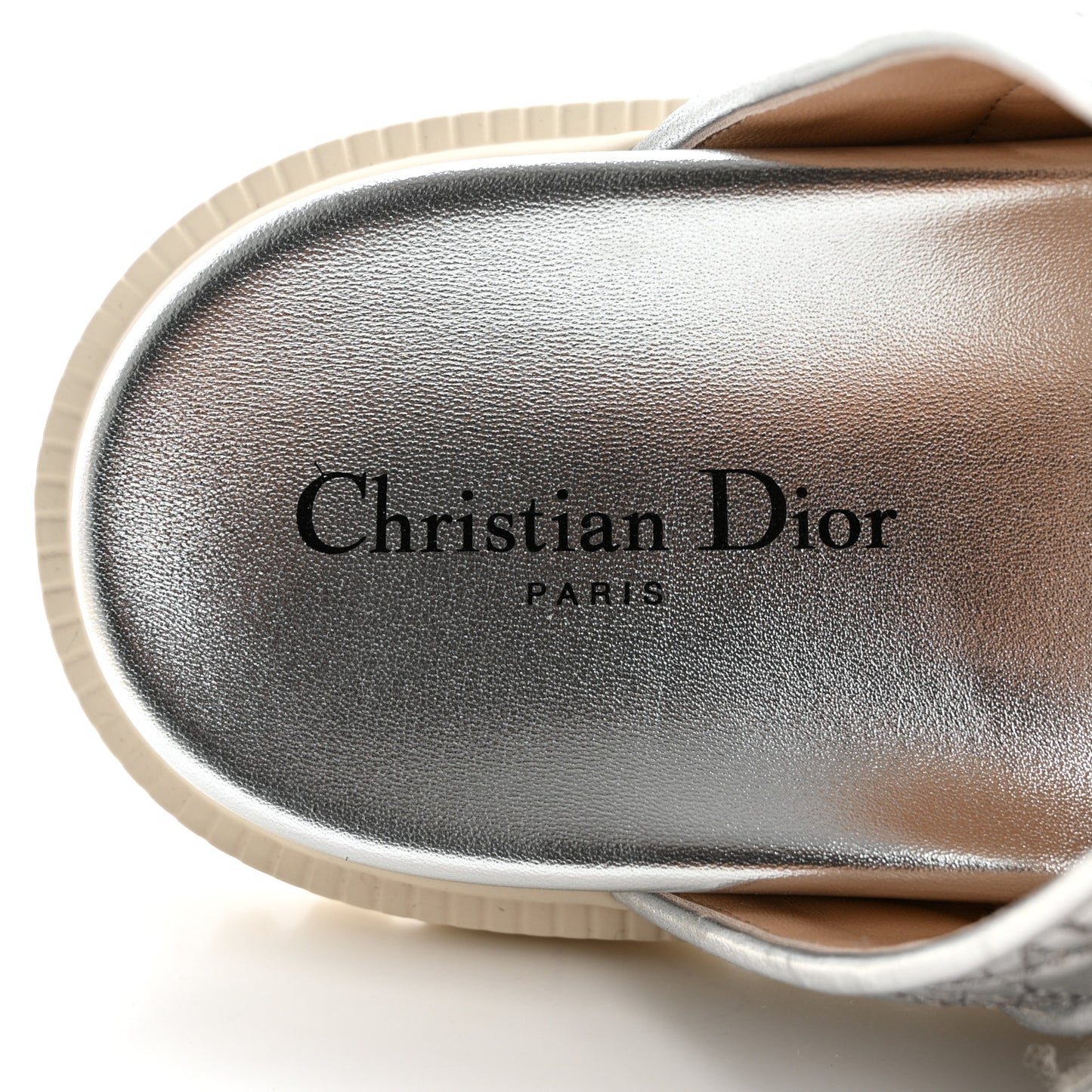 Laminated Sheepskin Cannage Dior Or Dioract Slide Sandals 40 Silver